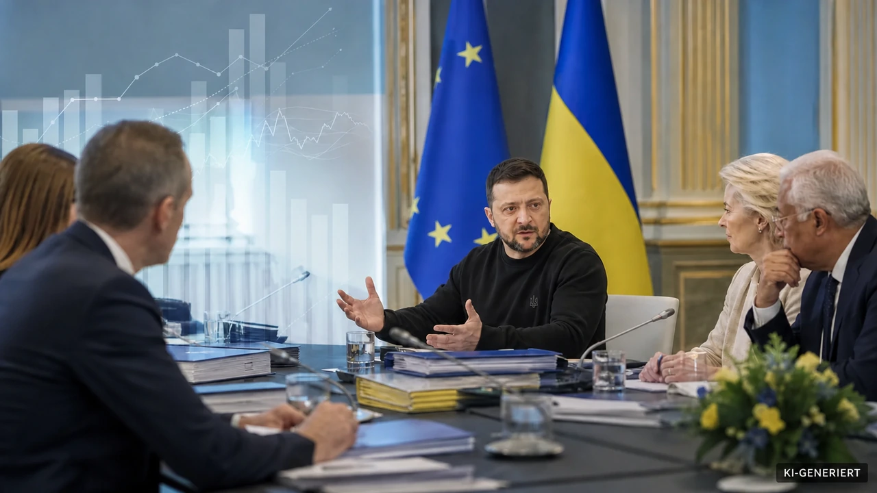 Wolodymyr Selenskyj bespricht mit europäischen Vertretern Finanzunterlagen.