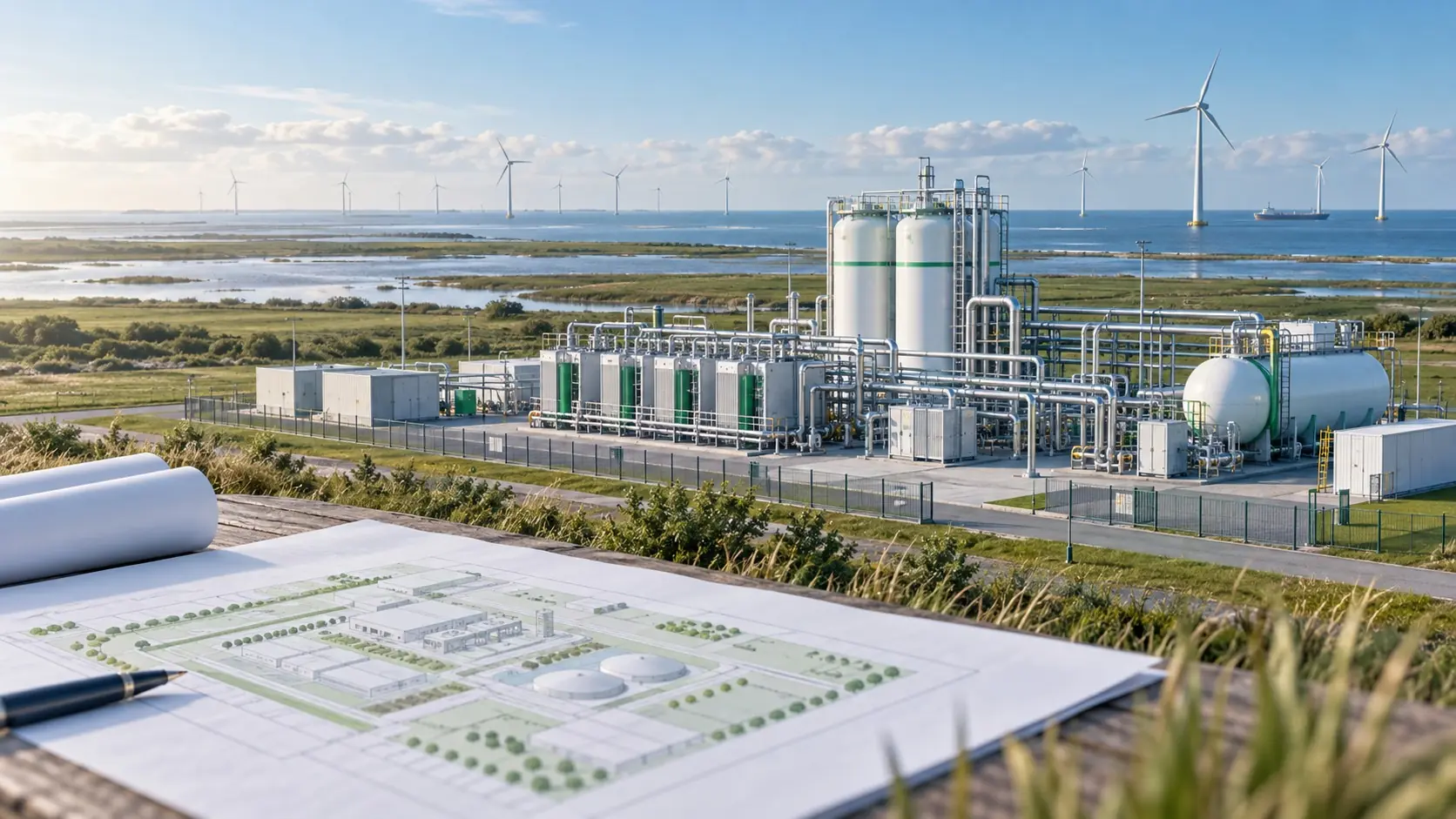 Symbolische Elektrolyseanlage mit erneuerbarer Energie; keine Aufnahme des geplanten JadeWeser-Projekts.